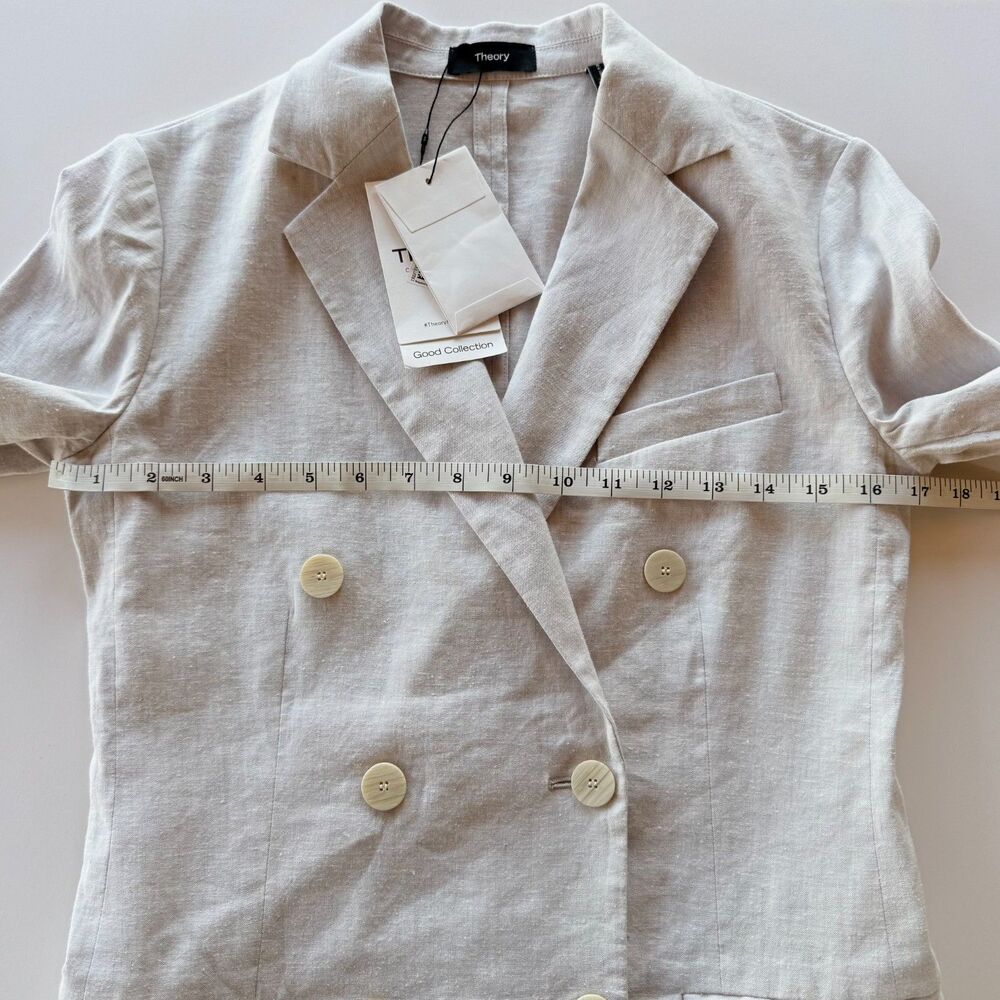 NWT Theory Women's Fitted Sharkskin Crunch Double-Breasted Jacket in Pearl Sz 0 - Picture 14 of 16